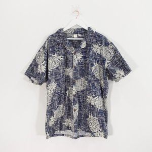Palmwave Hawaii Shirt Mens Size‎ XL Blue Hawaiian Camp Pineapple Abstract Aloha